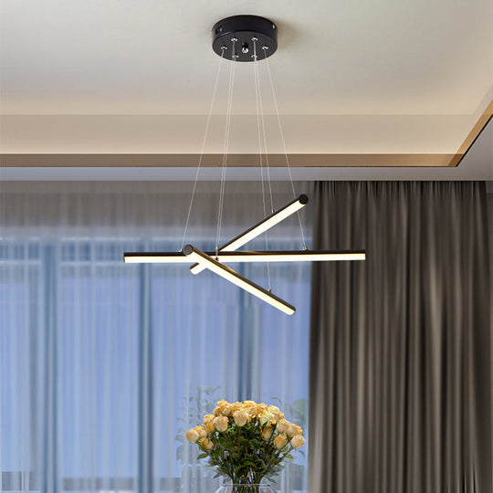 Modern Led Dining Room Chandelier: Linear Acrylic Shade Black/Gold Hanging Light Fixture In