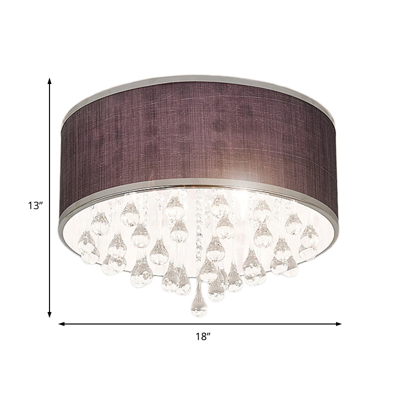 Suspension contemporaine noire à tambour avec accent en cristal transparent en forme de larme - 6/8 lumières, 18"/19,5" de diamètre