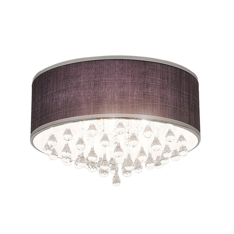 Suspension contemporaine noire à tambour avec accent en cristal transparent en forme de larme - 6/8 lumières, 18"/19,5" de diamètre