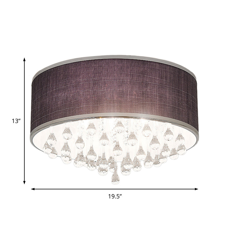 Suspension contemporaine noire à tambour avec accent en cristal transparent en forme de larme - 6/8 lumières, 18"/19,5" de diamètre