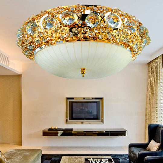 15"/19" Semi Mount Clear Crystal Ceiling Fixture with Opal Glass Diffuser in Gold - Modern Lighting Solution