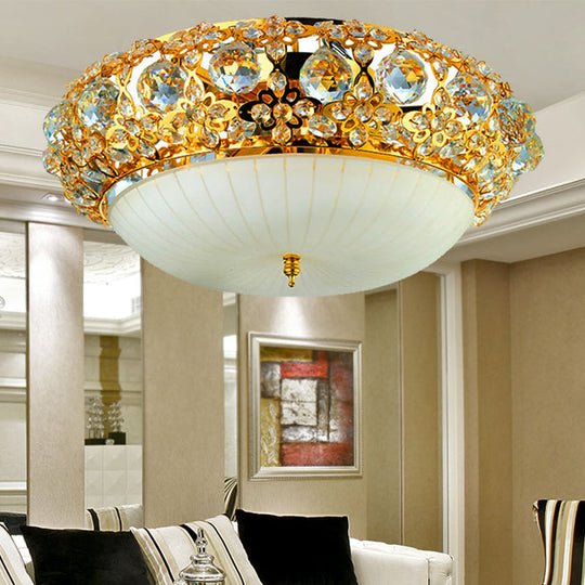 15"/19" Semi Mount Clear Crystal Ceiling Fixture with Opal Glass Diffuser in Gold - Modern Lighting Solution