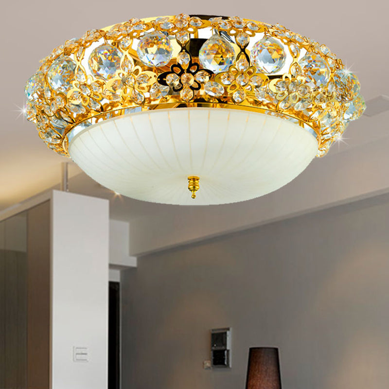 15"/19" Semi Mount Clear Crystal Ceiling Fixture with Opal Glass Diffuser in Gold - Modern Lighting Solution