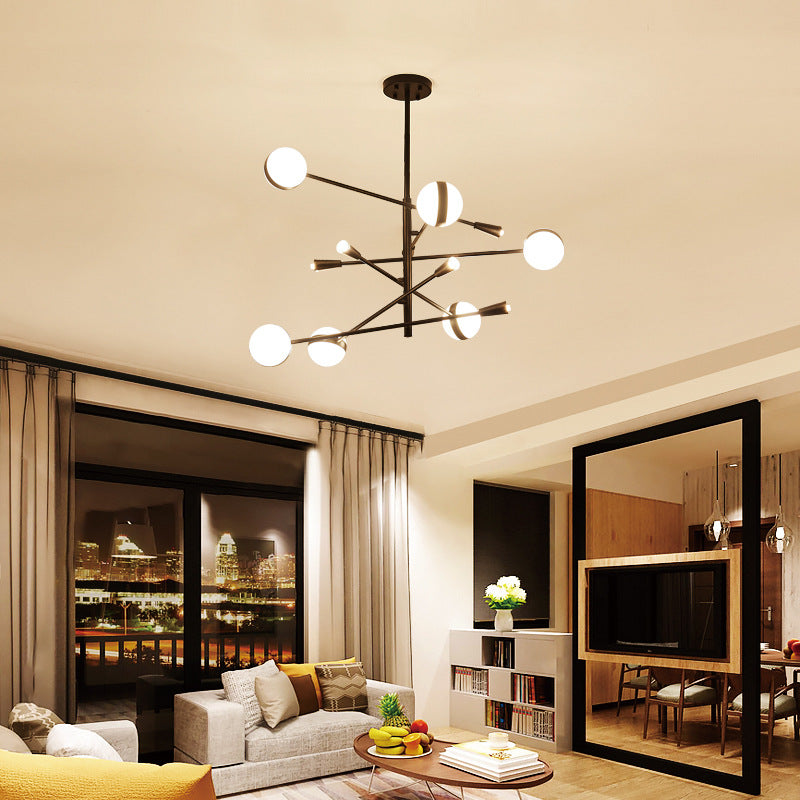 Contemporary Iron Led Chandelier - 10/12-Head Ceiling Pendant With Glass Ball Shade 12 / Black