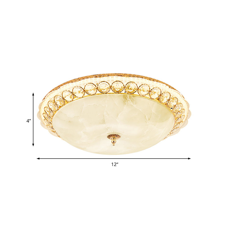 Modern Led Flush Ceiling Light With Textured Glass Bowl Crystal Accent In Gold - 12/16 Wide