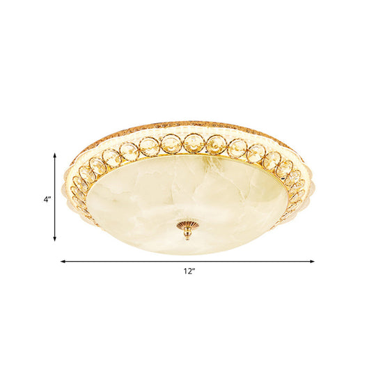 Modern Led Flush Ceiling Light With Textured Glass Bowl Crystal Accent In Gold - 12/16 Wide