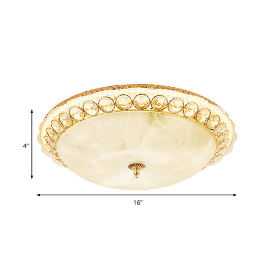 Modern Led Flush Ceiling Light With Textured Glass Bowl Crystal Accent In Gold - 12/16 Wide