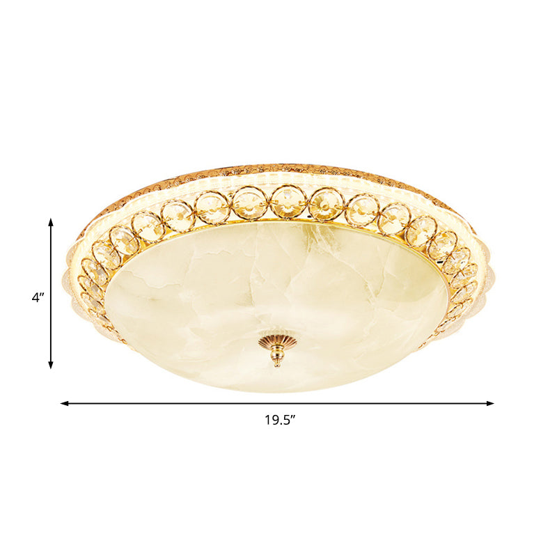 Modern Led Flush Ceiling Light With Textured Glass Bowl Crystal Accent In Gold - 12/16 Wide