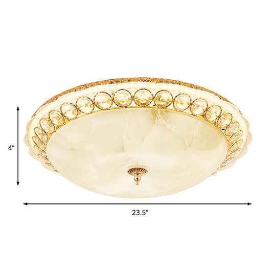 Modern Led Flush Ceiling Light With Textured Glass Bowl Crystal Accent In Gold - 12/16 Wide