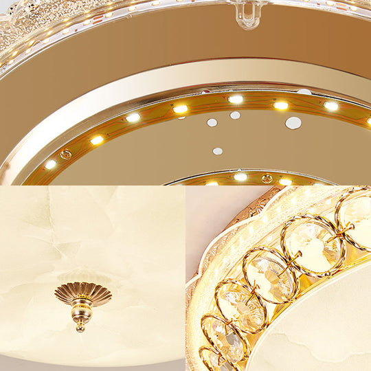 Modern Led Flush Ceiling Light With Textured Glass Bowl Crystal Accent In Gold - 12/16 Wide