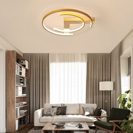 Metal Gold Flush Mount Ceiling Lamp - C-Shaped Design Led Bedroom Lighting 16/19.5 Wide / 16