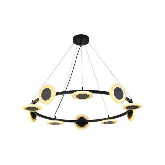 Modern Acrylic Ring Chandelier Pendant With Led Lights - 22/30/38 Diameter 10-Light Black Finish