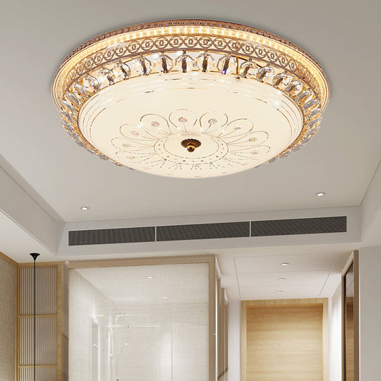 Modern Gold Flush Mount Ceiling Light With Opal Glass Led And Crystal Accent - 16/19.5 W Round For