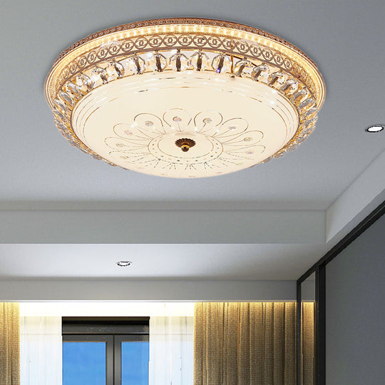 Modern Gold Flush Mount Ceiling Light With Opal Glass Led And Crystal Accent - 16/19.5 W Round For