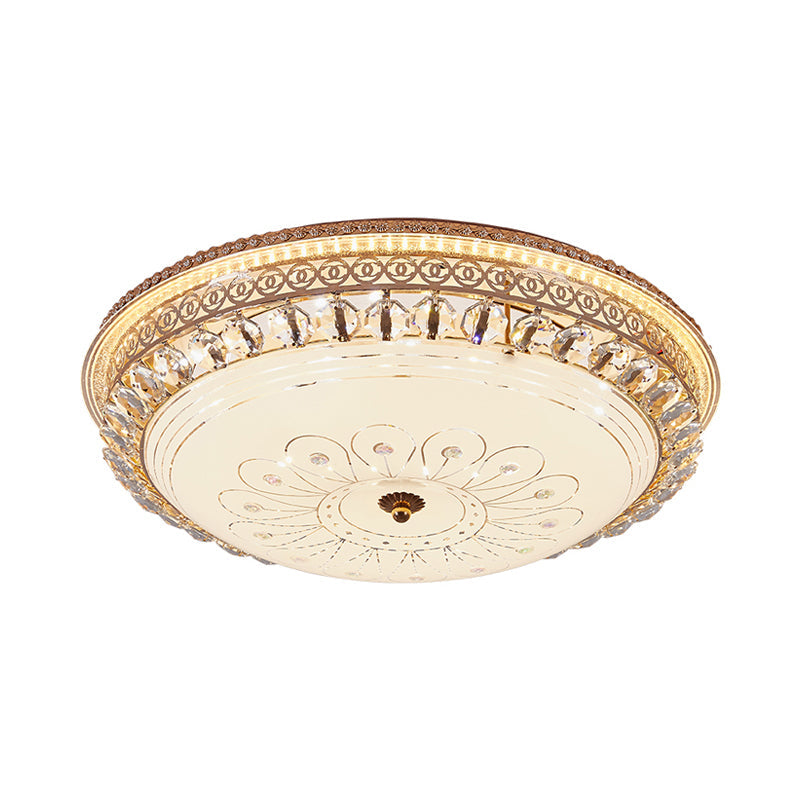 Modern Gold Flush Mount Ceiling Light With Opal Glass Led And Crystal Accent - 16/19.5 W Round For