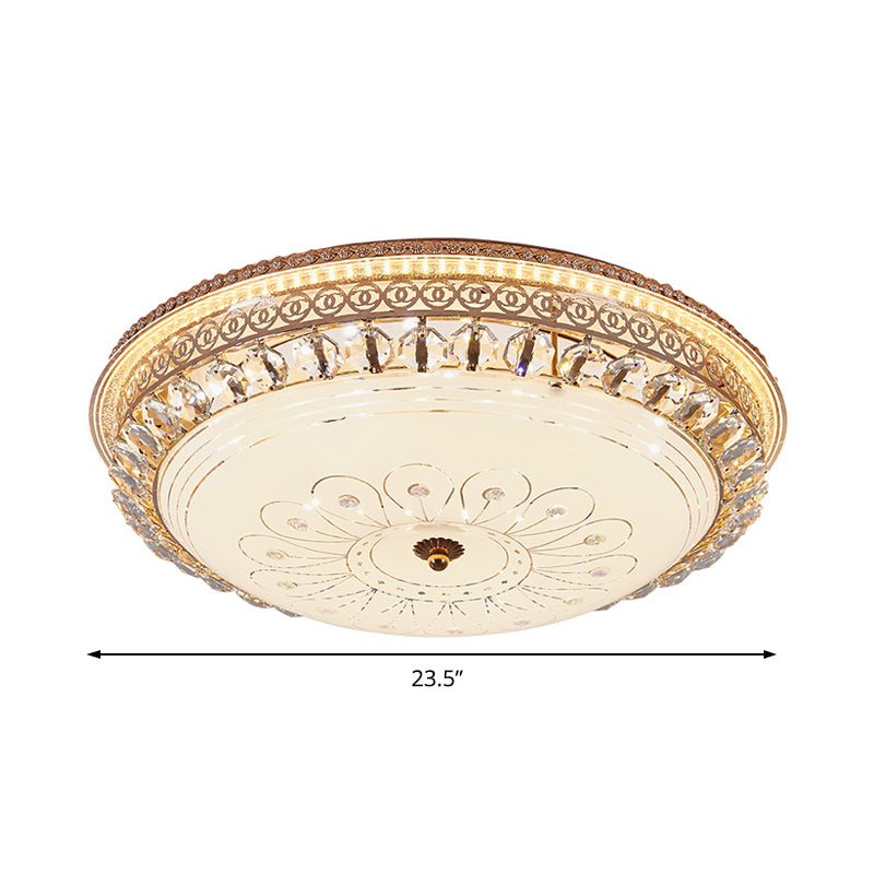 Modern Gold Flush Mount Ceiling Light With Opal Glass Led And Crystal Accent - 16/19.5 W Round For