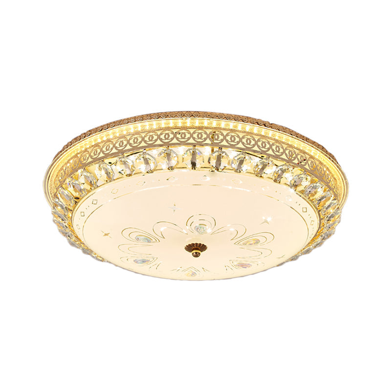 Modern Gold Flush Mount Ceiling Light With Opal Glass Led And Crystal Accent - 16/19.5 W Round For