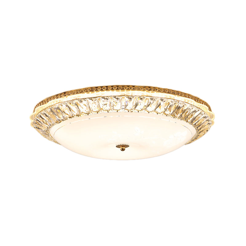 Contemporary Led Flush Mount Ceiling Light With Opal Glass Bowl And Crystal Accents - 12/16 Gold