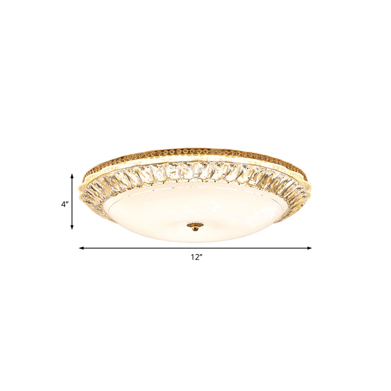 Plafonnier encastré à LED contemporain avec bol en verre opale et accents en cristal - 12"/16" Or