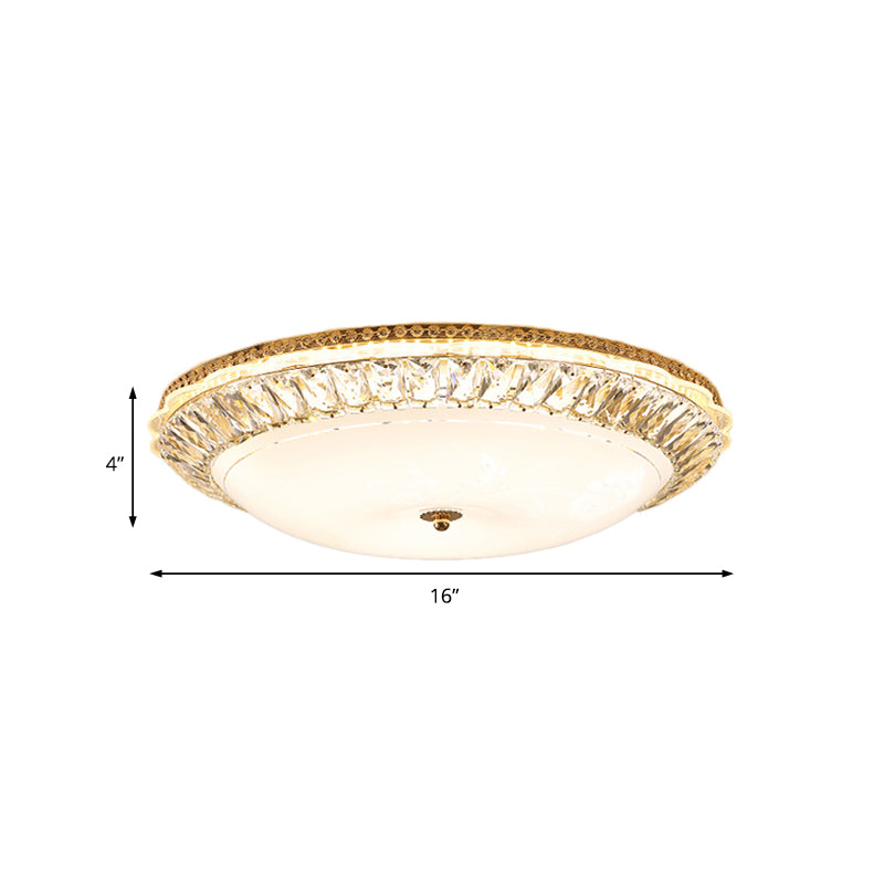 Plafonnier encastré à LED contemporain avec bol en verre opale et accents en cristal - 12"/16" Or