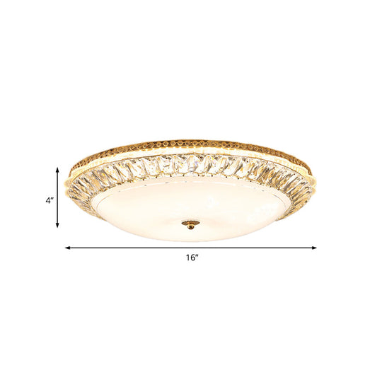 Contemporary Led Flush Mount Ceiling Light With Opal Glass Bowl And Crystal Accents - 12/16 Gold