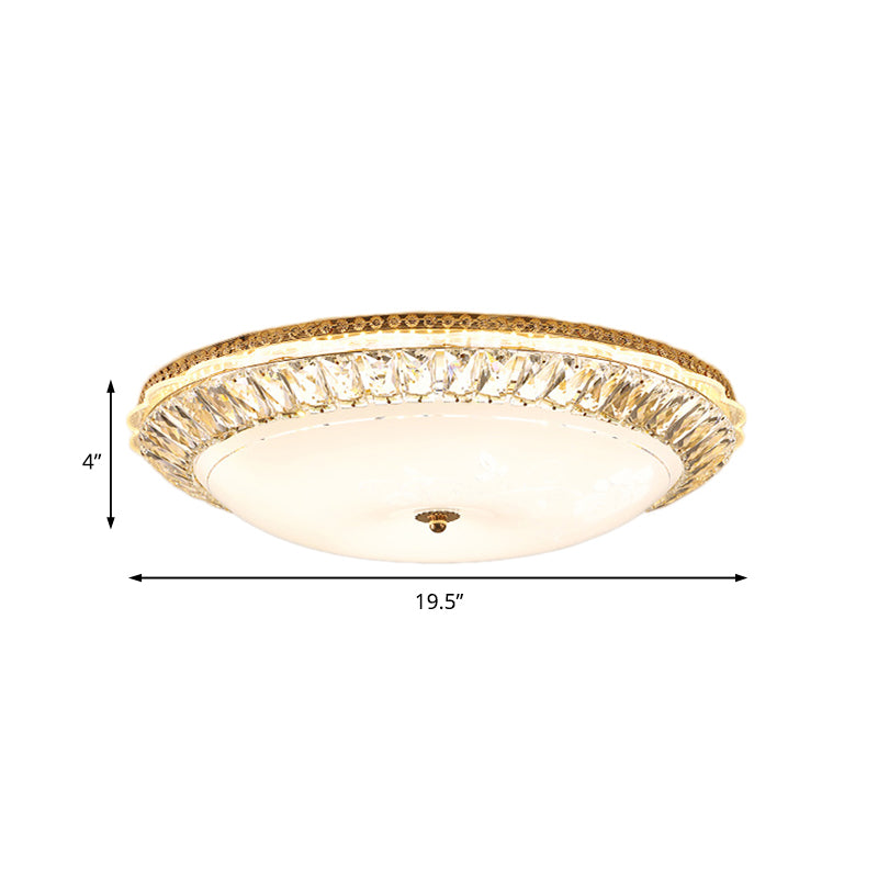 Contemporary Led Flush Mount Ceiling Light With Opal Glass Bowl And Crystal Accents - 12/16 Gold