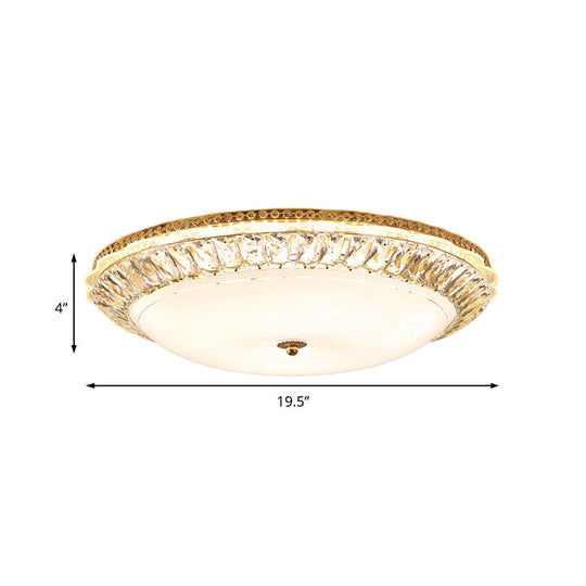 Contemporary Led Flush Mount Ceiling Light With Opal Glass Bowl And Crystal Accents - 12/16 Gold