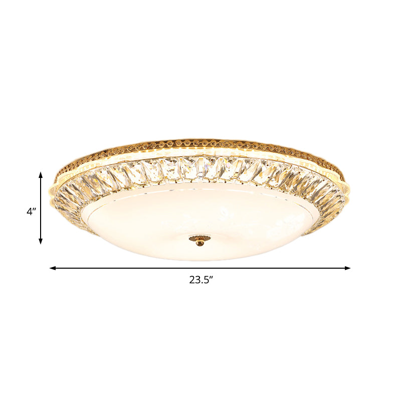 Contemporary Led Flush Mount Ceiling Light With Opal Glass Bowl And Crystal Accents - 12/16 Gold