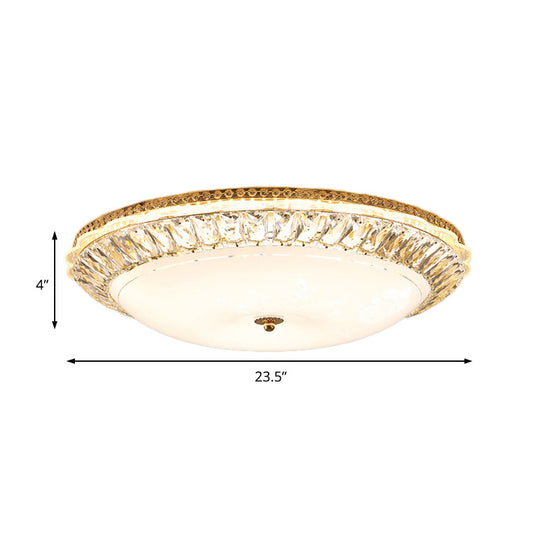 Contemporary Led Flush Mount Ceiling Light With Opal Glass Bowl And Crystal Accents - 12/16 Gold