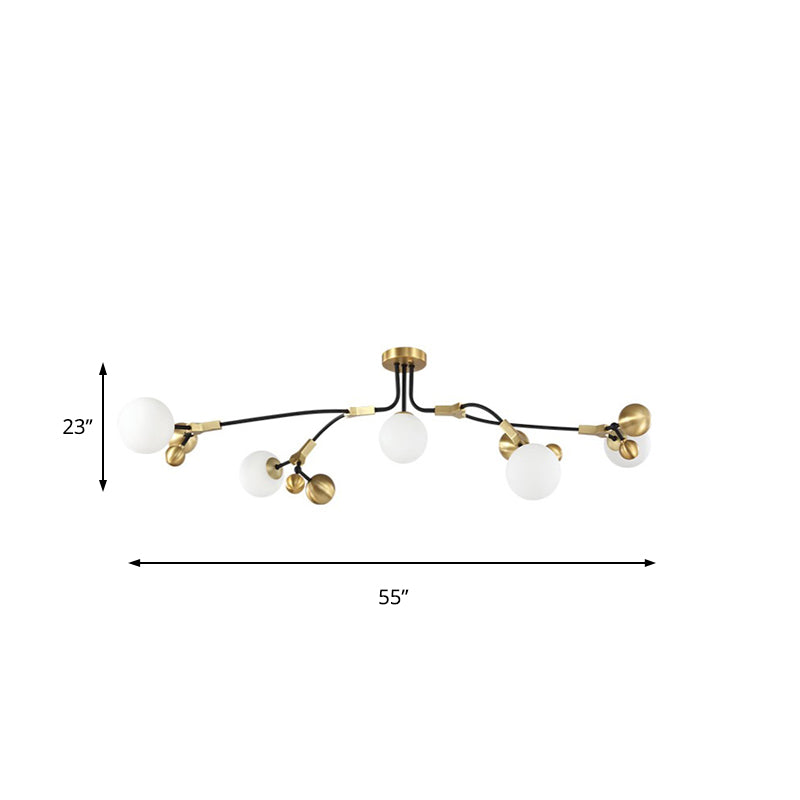 Modern Brass Ball Hanging Pendant Light With White Glass Shade - 2/5/7 Head Bedroom Chandelier