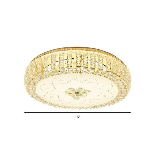 Golden Drum Flushmount Lighting: Modern Crystal And Glass Multi Light Ceiling Lamp (16/19.5 W) With