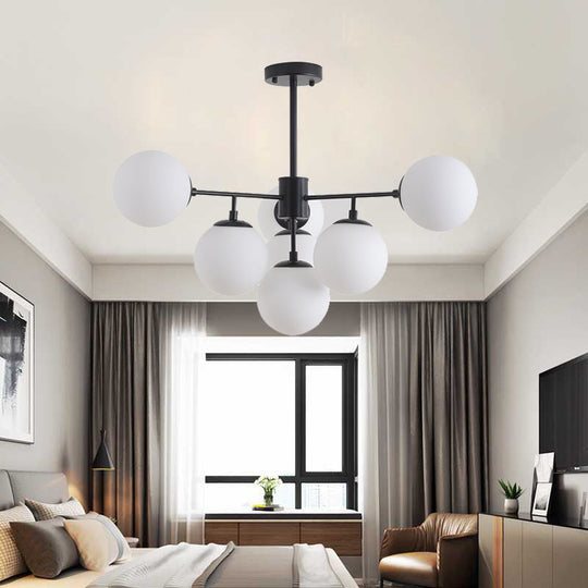 Modern Black/Gold Branch Chandelier - 7/9/11-Light Iron Pendant With White Glass Ball Shade