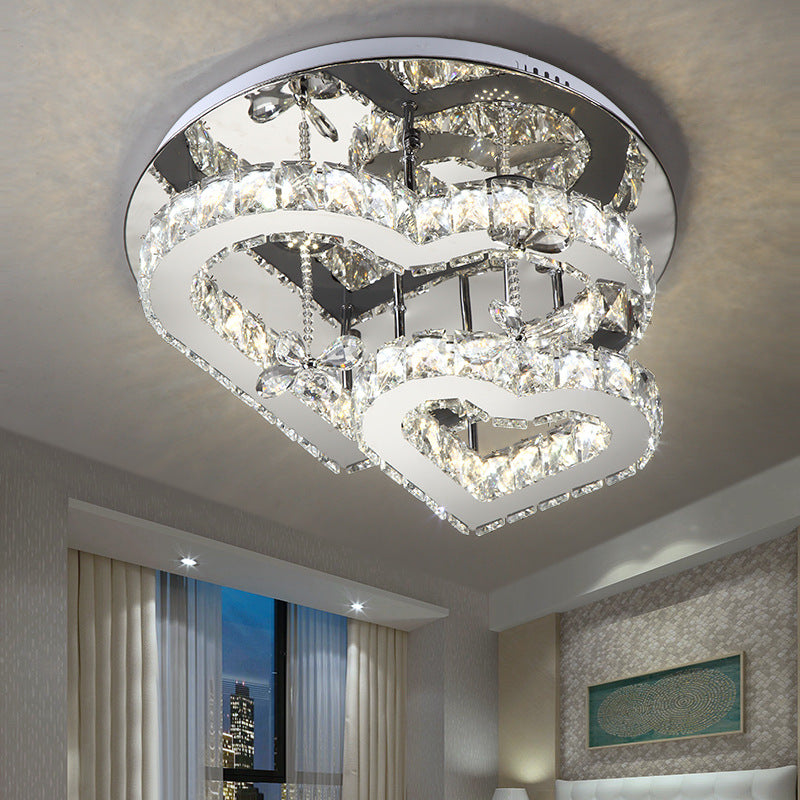 Modern Heart Crystal LED Semi Flush Light - 19.5"/23.5" - Clear Warm/White Lighting - Chrome Mount