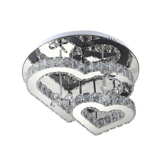 Modern Heart Crystal LED Semi Flush Light - 19.5"/23.5" - Clear Warm/White Lighting - Chrome Mount