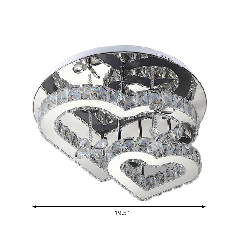 Modern Heart Crystal Led Semi Flush Light - 19.5/23.5 Clear Warm/White Lighting Chrome Mount