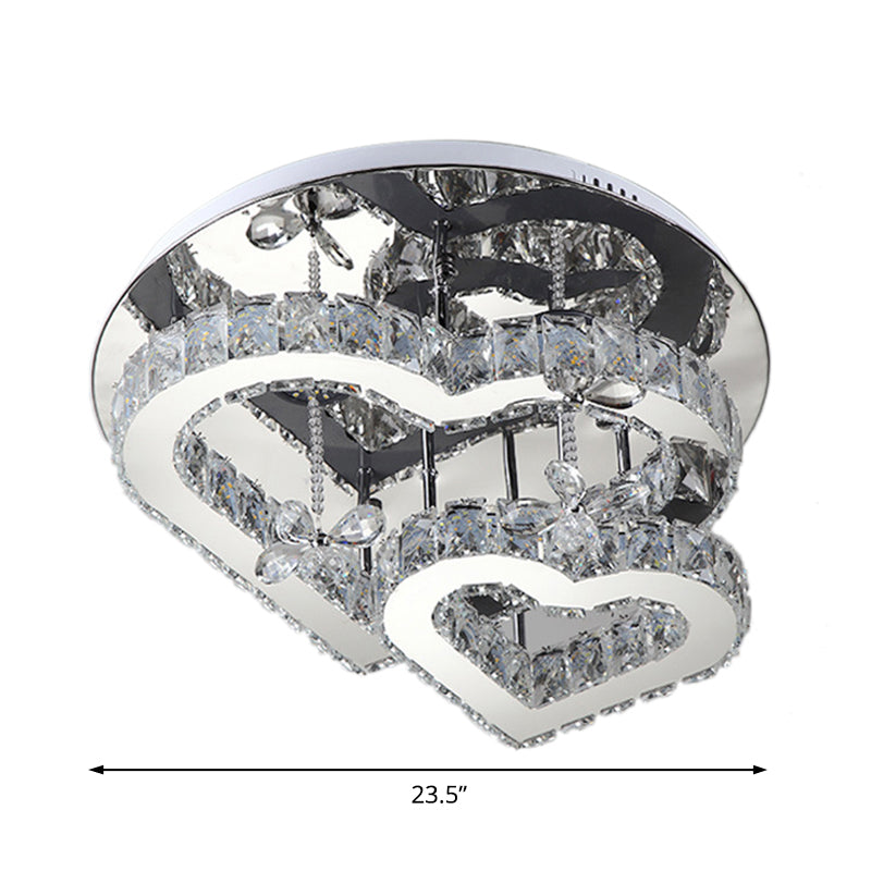 Modern Heart Crystal LED Semi Flush Light - 19.5"/23.5" - Clear Warm/White Lighting - Chrome Mount