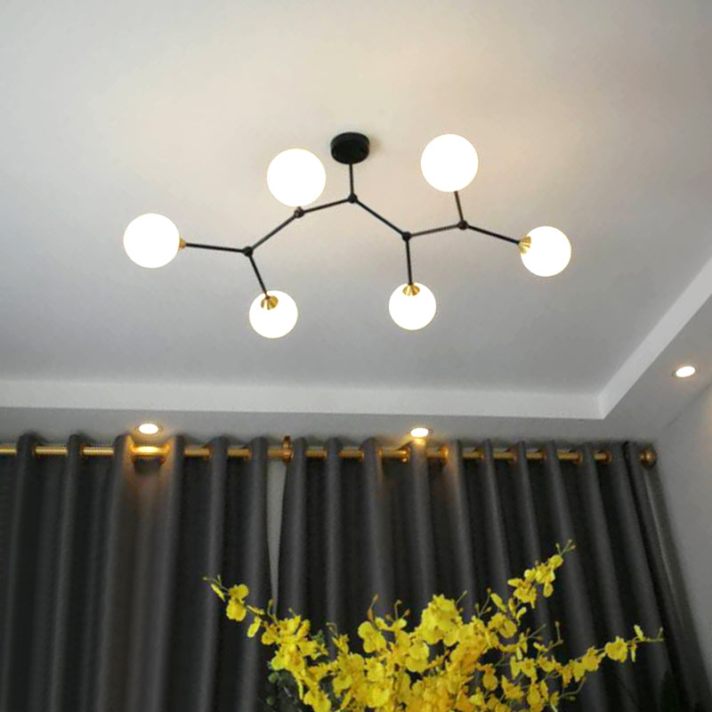 Modern Ball Pendant Light: Clear/Milky White Glass 4/5/6-Head Dining Room Chandelier With Black/Gold