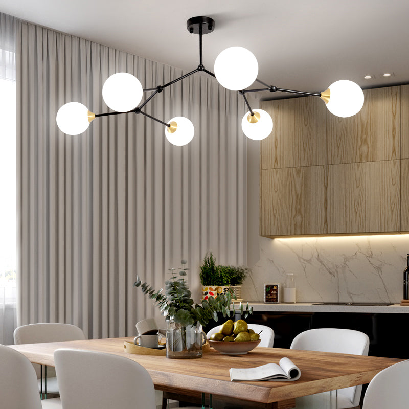 Modern Ball Pendant Light: Clear/Milky White Glass 4/5/6-Head Dining Room Chandelier With Black/Gold