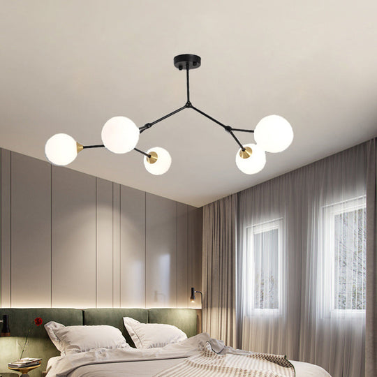 Modern Ball Pendant Light: Clear/Milky White Glass 4/5/6-Head Dining Room Chandelier With Black/Gold