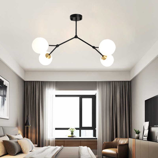 Modern Ball Pendant Light: Clear/Milky White Glass 4/5/6-Head Dining Room Chandelier With Black/Gold