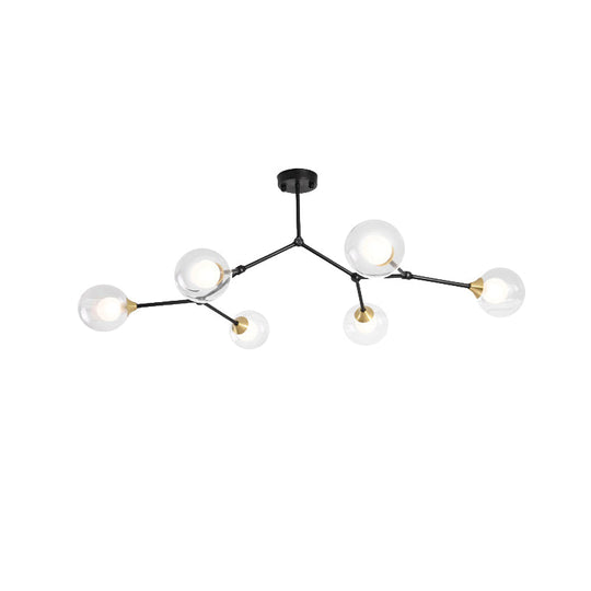 Modern Ball Pendant Light: Clear/Milky White Glass 4/5/6-Head Dining Room Chandelier With Black/Gold