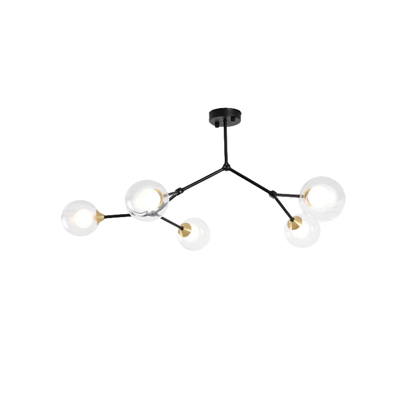 Modern Ball Pendant Light: Clear/Milky White Glass 4/5/6-Head Dining Room Chandelier With Black/Gold