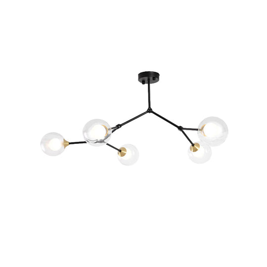 Modern Ball Pendant Light: Clear/Milky White Glass 4/5/6-Head Dining Room Chandelier With Black/Gold