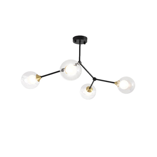 Modern Ball Pendant Light: Clear/Milky White Glass 4/5/6-Head Dining Room Chandelier With Black/Gold