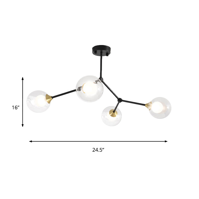 Modern Ball Pendant Light: Clear/Milky White Glass 4/5/6-Head Dining Room Chandelier With Black/Gold