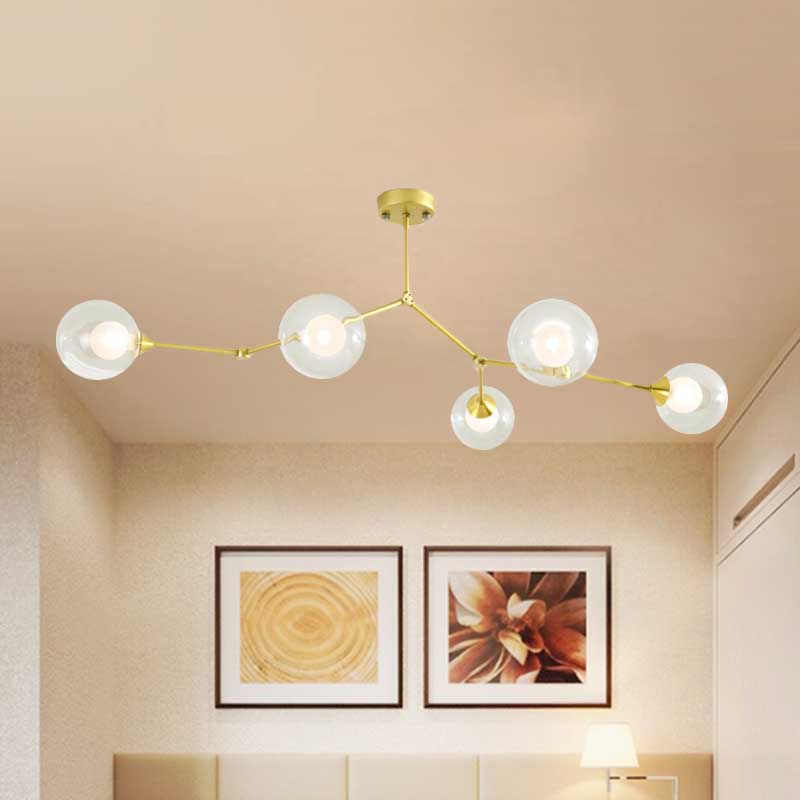 Modern Ball Pendant Light: Clear/Milky White Glass 4/5/6-Head Dining Room Chandelier With Black/Gold