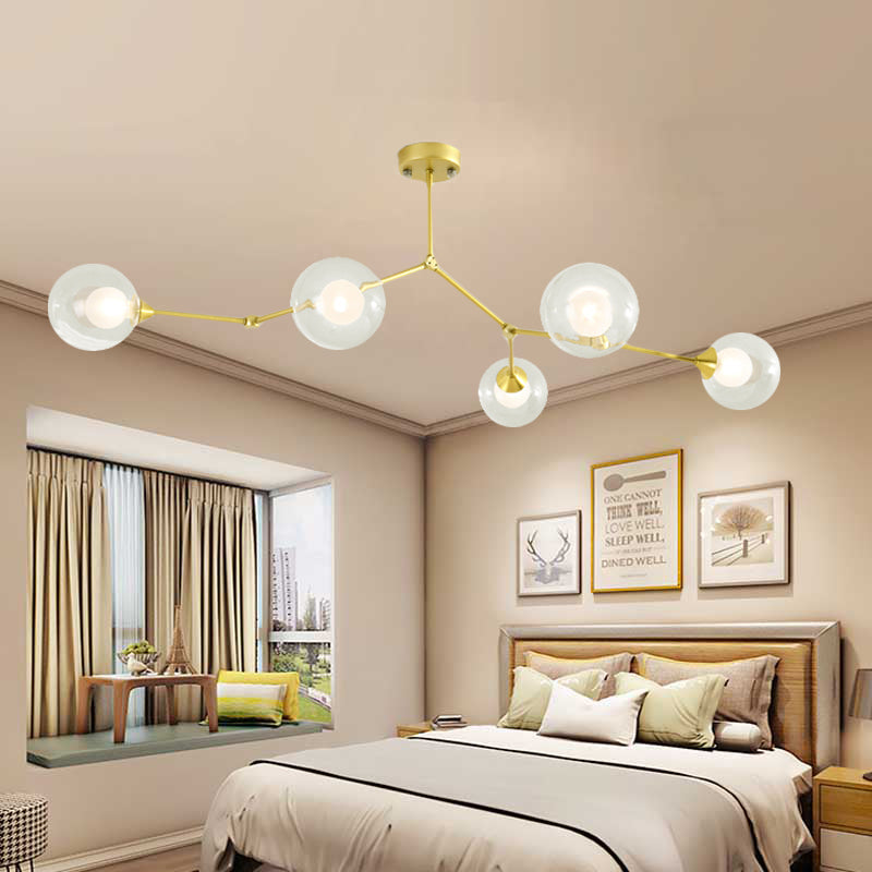 Modern Ball Pendant Light: Clear/Milky White Glass 4/5/6-Head Dining Room Chandelier With Black/Gold