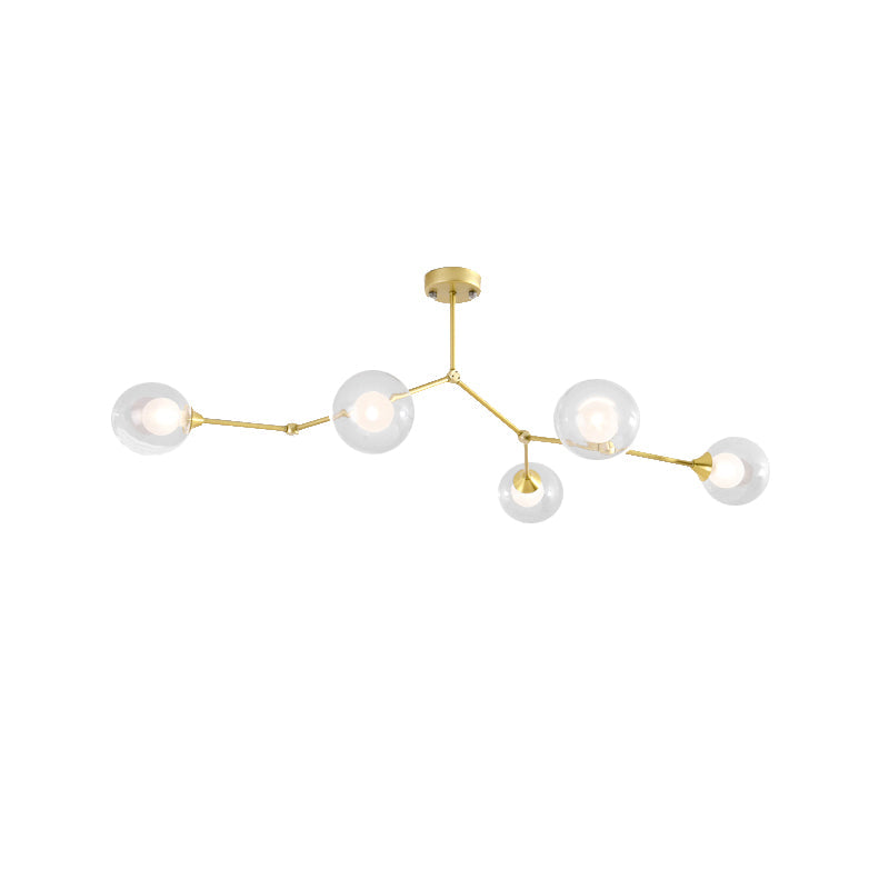 Modern Ball Pendant Light: Clear/Milky White Glass 4/5/6-Head Dining Room Chandelier With Black/Gold