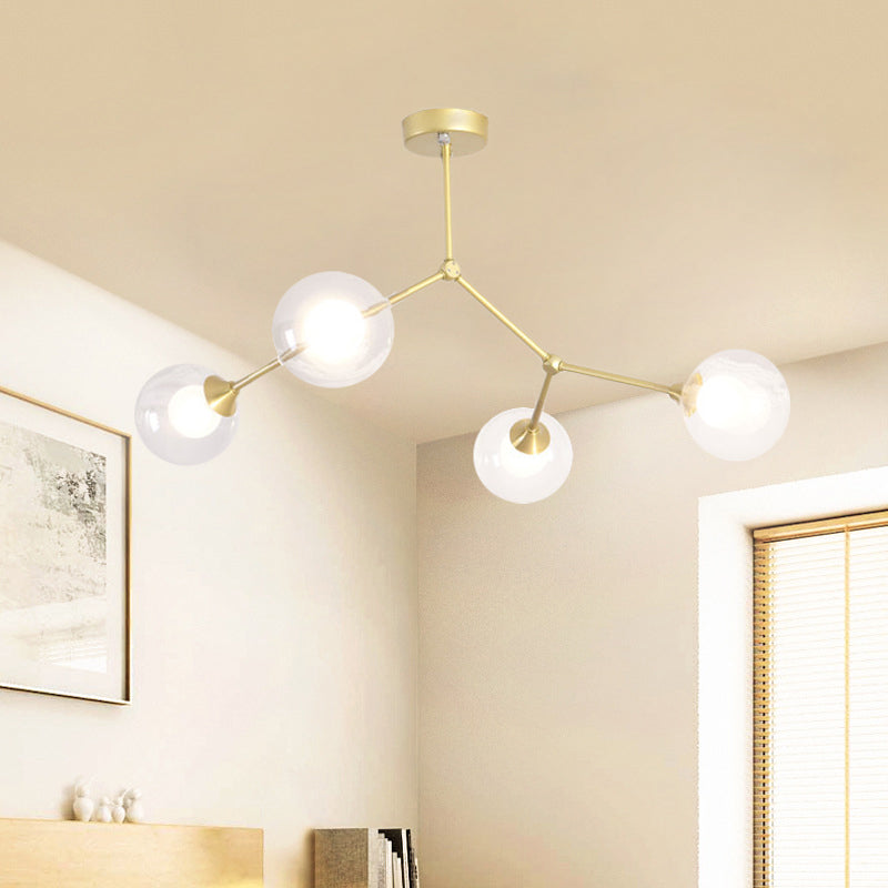 Modern Ball Pendant Light: Clear/Milky White Glass 4/5/6-Head Dining Room Chandelier With Black/Gold