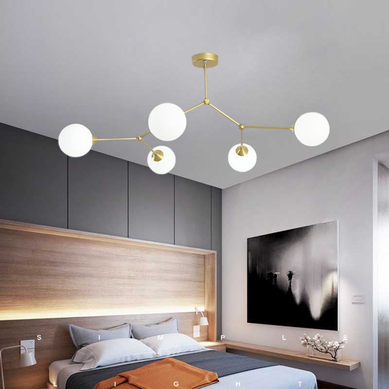 Modern Ball Pendant Light: Clear/Milky White Glass 4/5/6-Head Dining Room Chandelier With Black/Gold